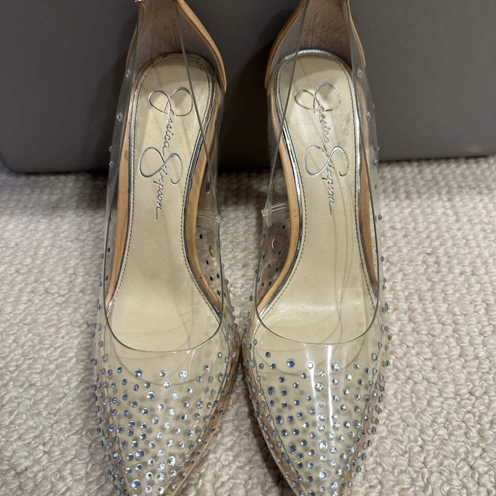 Jessica Simpson Clear and Tan Heels with Sparkle